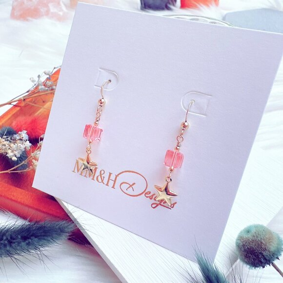 Crystal Cube and Star Charm Earrings | Handmade in BC - Picture 4 of 7